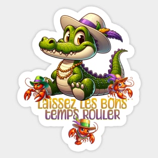 Mardi Gras Party Gator & Crawdads Sticker